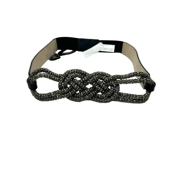 Womens Black & bronze gold chunky metal knot stretch belt avant garde size small - Picture 2 of 8